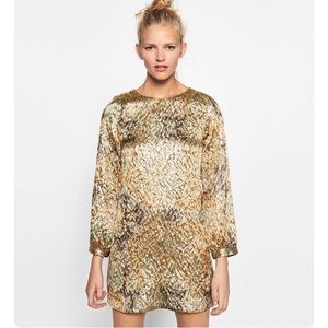 Zara Trafaluc Gold Shimmer Jacquard Dress Size XS